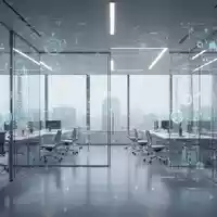 Abstrakte digitale Datenvisualisierung in einem modernen Bürogebäude als Symbol für Datenschutz und KI-Regulierung. - Foto: über boerse-global.de