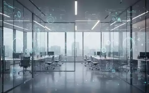 Abstrakte digitale Datenvisualisierung in einem modernen Bürogebäude als Symbol für Datenschutz und KI-Regulierung. - Foto: über boerse-global.de