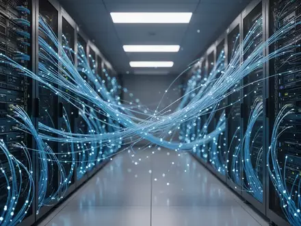 Abstrakte Darstellung von Glasfaserkabeln in einem Rechenzentrum als Symbol für technologische Effizienz bei Solana. - Foto: über boerse-global.de