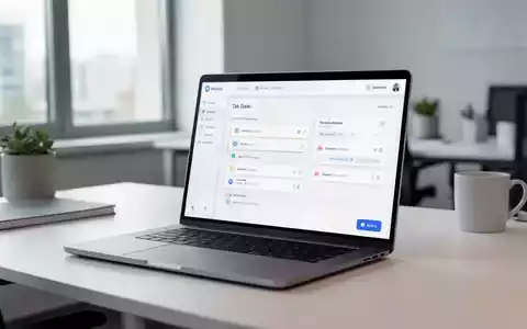 Ein moderner Büroarbeitsplatz mit einem Laptop, auf dem eine Aufgabenverwaltungssoftware in einer übersichtlichen Benutzeroberfläche zu sehen ist. - Foto: über boerse-global.de