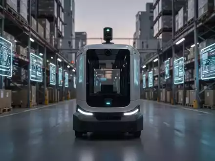 Autonomes Lieferfahrzeug in einem modernen, hochtechnologischen Logistikzentrum mit industrieller Infrastruktur. - Foto: über boerse-global.de