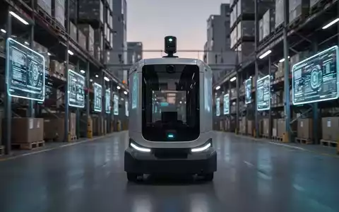 Autonomes Lieferfahrzeug in einem modernen, hochtechnologischen Logistikzentrum mit industrieller Infrastruktur. - Foto: über boerse-global.de