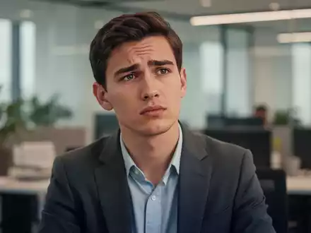 Ein junger Berufstätiger in einem modernen Büro zeigt Anzeichen von Erschöpfung bei gedämpfter, professioneller Beleuchtung. - Foto: über boerse-global.de