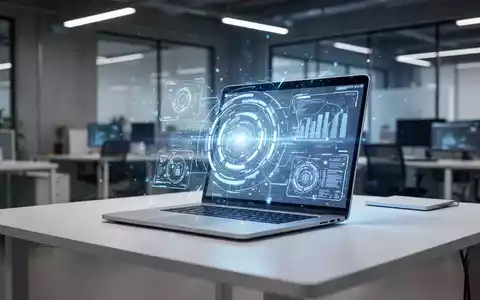 Ein moderner, aufgeräumter Arbeitsplatz mit einem Laptop, auf dessen Bildschirm digitale Schnittstellen visualisiert werden. - Foto: über boerse-global.de