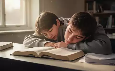 Ein schlafender Jugendlicher an einem Schreibtisch mit Schulbüchern in einer ruhigen Lernumgebung. - Foto: über boerse-global.de
