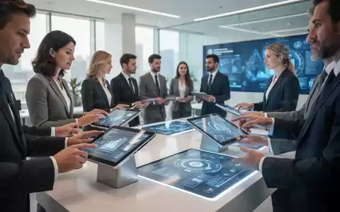 Menschen nutzen moderne digitale Schnittstellen in einem hellen, professionellen Verwaltungsgebäude. - Foto: über boerse-global.de