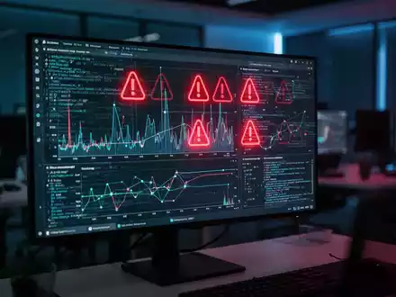 Ein Computermonitor zeigt Cybersicherheits-Bedrohungsdaten und Systemaktivitätsdiagramme in einem dunklen Büro. - Foto: über boerse-global.de