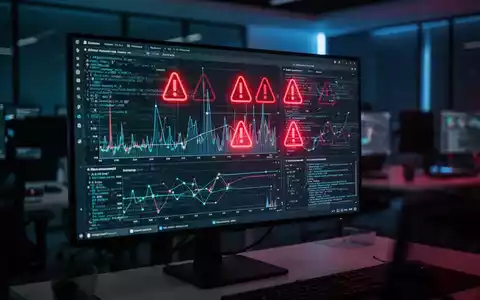 Ein Computermonitor zeigt Cybersicherheits-Bedrohungsdaten und Systemaktivitätsdiagramme in einem dunklen Büro. - Foto: über boerse-global.de
