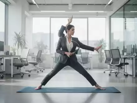 Eine Person praktiziert Yoga in einem modernen Büro als Teil der betrieblichen Gesundheitsförderung. - Foto: über boerse-global.de