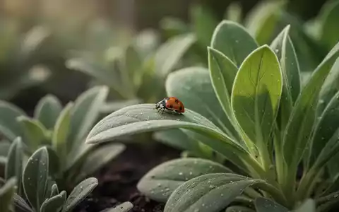 Ein Marienkäfer auf einem grünen Blatt als Symbol für biologische Schädlingsbekämpfung im minimalistischen Garten. - Foto: über boerse-global.de