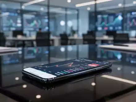 Modernes Büro mit Smartphone, das einen Krypto-Portfolio-Chart anzeigt, als Symbol für eine Finanzinvestition. - Foto: über boerse-global.de