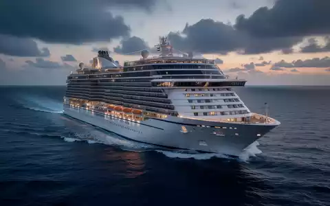 Ein großes Kreuzfahrtschiff auf offener See bei Dämmerung, das die ökologischen Herausforderungen der Branche symbolisiert. - Foto: über boerse-global.de