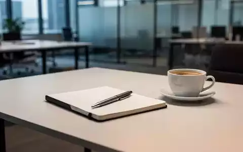 Minimalistischer, aufgeräumter Schreibtisch mit Notizbuch und Stift in einer hellen, professionellen Büroumgebung. - Foto: über boerse-global.de