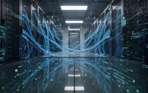 Ein modern beleuchteter Serverraum mit leuchtenden Glasfaserkabeln, der die digitale Sicherheit und Cyberkriminalität symbolisiert. - Foto: über boerse-global.de