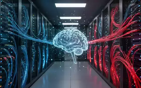 Digitale Visualisierung eines neuronalen Netzwerks in einem Serverraum als Symbol für KI-Sicherheitsrisiken. - Foto: über boerse-global.de