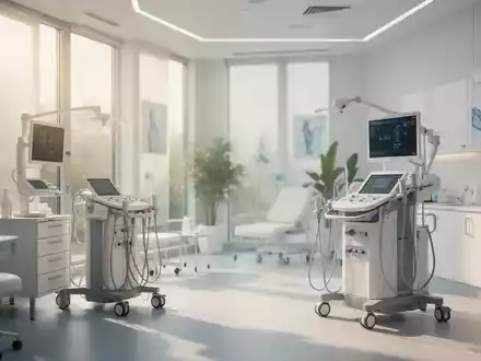Heller, moderner Behandlungsraum einer rheumatologischen Klinik mit medizinischer Ausstattung und einfallendem Tageslicht. - Foto: über boerse-global.de
