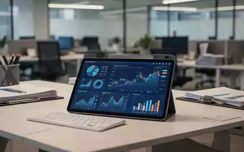 Ein moderner Schreibtisch mit einem Tablet, auf dem Finanzdiagramme für die E-Rechnungs-Implementierung dargestellt sind. - Foto: über boerse-global.de