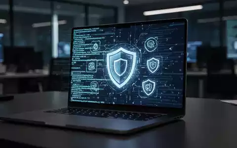Ein moderner Laptop mit abstraktem Programmcode auf dem Bildschirm als Symbol für Cybersicherheit. - Foto: über boerse-global.de