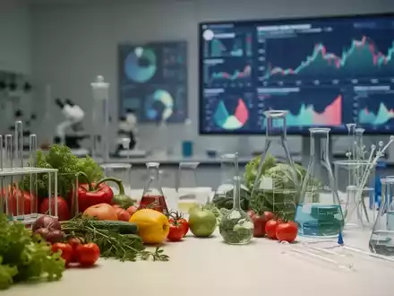 Ein moderner Labortisch mit frischem Gemüse und wissenschaftlichen Instrumenten als Symbol für Ernährungsforschung. - Foto: über boerse-global.de