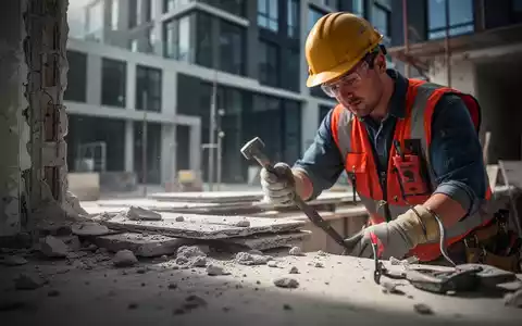 Ein Bauarbeiter in Schutzkleidung inspiziert asbesthaltige Baumaterialien auf einer Baustelle. - Foto: über boerse-global.de