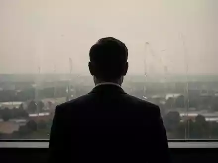 Eine Person blickt nachdenklich aus einem Fenster auf eine hitzige, verschwommene Landschaft als Symbol für psychologische Distanz zur Klimakrise. - Foto: über boerse-global.de