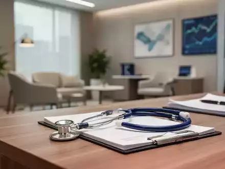 Ein moderner Schreibtisch in einer psychotherapeutischen Praxis mit medizinischen Instrumenten und Unterlagen. - Foto: über boerse-global.de
