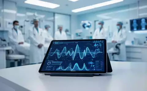 Ein Tablet mit medizinischen Datenvisualisierungen in einer modernen klinischen Umgebung. - Foto: über boerse-global.de