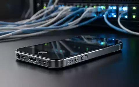 Ein originales iPhone auf einer dunklen Oberfläche vor einem verschwommenen Hintergrund moderner Netzwerkinfrastruktur. - Foto: über boerse-global.de