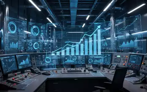 Moderne industrielle Steuerungszentrale mit digitalen Datenvisualisierungen und Wachstumsgrafiken. - Foto: über boerse-global.de