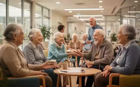 Eine Gruppe von Senioren interagiert in einem hellen Gemeinschaftszentrum und fördert soziale Kontakte für die Gesundheit. - Foto: über boerse-global.de