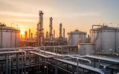 Moderne Öl- und Gasraffinerie bei Sonnenuntergang als Symbol für die finanzielle Entwicklung von OMV Petrom - Foto: über boerse-global.de