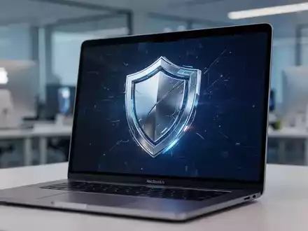Ein abstraktes Sicherheitssymbol auf einem modernen Apple-Laptop-Bildschirm vor unscharfem Hintergrund. - Foto: über boerse-global.de