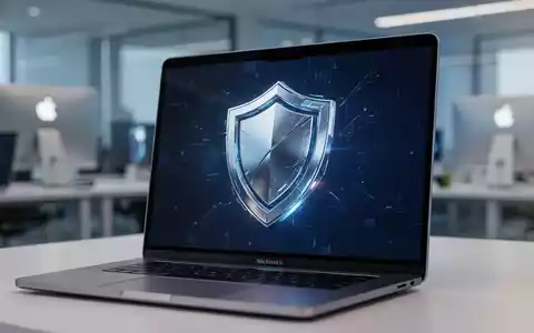 Ein abstraktes Sicherheitssymbol auf einem modernen Apple-Laptop-Bildschirm vor unscharfem Hintergrund. - Foto: über boerse-global.de