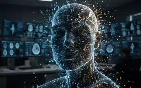 Digitales, verzerrtes Gesicht aus Datenpartikeln als Symbol für durch KI manipulierte medizinische Falschinformationen. - Foto: über boerse-global.de