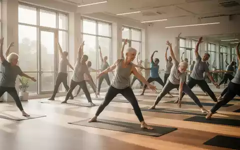 Eine diverse Gruppe von Menschen praktiziert in einem hellen, modernen Kursraum Yoga-Übungen. - Foto: über boerse-global.de