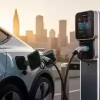 Ein modernes Elektroauto lädt an einer Ladestation in einer städtischen Umgebung bei Sonnenuntergang. - Foto: über boerse-global.de