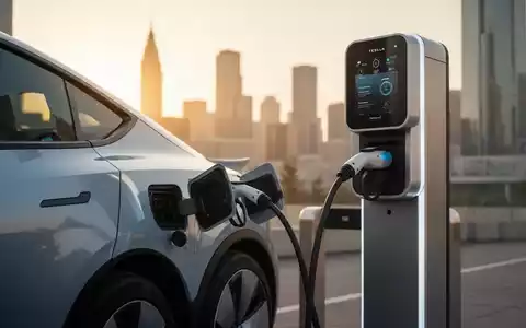 Ein modernes Elektroauto lädt an einer Ladestation in einer städtischen Umgebung bei Sonnenuntergang. - Foto: über boerse-global.de