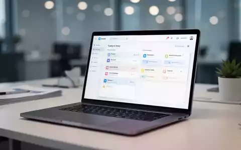 Moderner Büroarbeitsplatz mit Laptop, auf dem ein digitales Aufgabenverwaltungs-Dashboard zu sehen ist. - Foto: über boerse-global.de