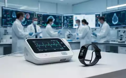 Medizinische Forschungsdaten auf einem Bildschirm neben einem modernen Fitness-Tracker und einem Herzfrequenzmesser. - Foto: über boerse-global.de