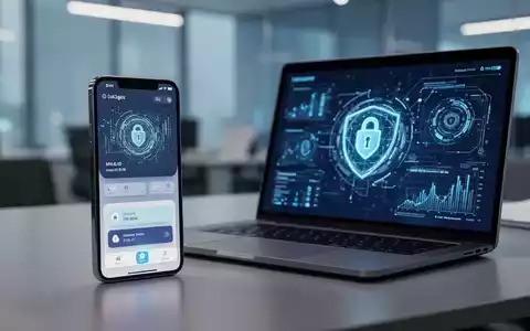 Ein Smartphone mit Banking-App neben einem Laptop mit Sicherheitsvisualisierung als Symbol für digitale Finanzsicherheit. - Foto: über boerse-global.de
