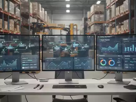 Moderner Büroarbeitsplatz mit digitalen Dashboards für Lieferkettendaten und E-Commerce-Analysen. - Foto: über boerse-global.de