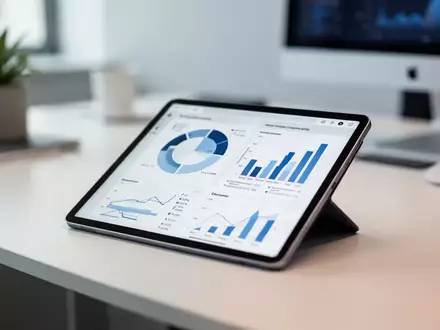 Ein modernes Büro mit einem Tablet, auf dem Datenvisualisierungen und digitale Statistiken zu sehen sind. - Foto: über boerse-global.de