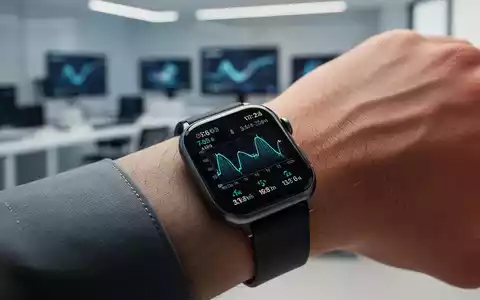 Nahaufnahme einer modernen Smartwatch am Handgelenk, die biometrische Daten auf einem digitalen Display anzeigt. - Foto: über boerse-global.de