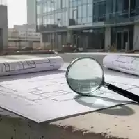 Baupläne und eine Lupe auf einer Betonoberfläche als Symbol für rechtliche Klärungen im Baurecht. - Foto: über boerse-global.de