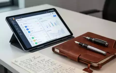 Ein moderner Schreibtisch mit einem Tablet für Produktivitätssoftware und einem analogen Notizbuch als Ordnungshilfe. - Foto: über boerse-global.de