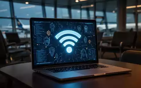 Ein Laptop in einer Flughafen-Lounge symbolisiert die Sicherheitsrisiken durch unsichere öffentliche WLAN-Netzwerke. - Foto: über boerse-global.de