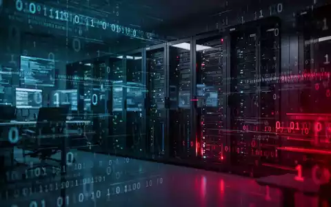 Digitales Cybersicherheits-Operationszentrum mit leuchtenden Datenströmen und Binärcode in einem dunklen High-Tech-Serverraum. - Foto: über boerse-global.de