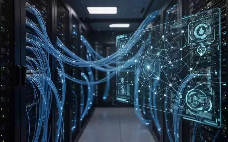 Digitale abstrakte Darstellung von Netzwerksicherheit und Serverinfrastruktur in einem hochmodernen Rechenzentrum. - Foto: über boerse-global.de