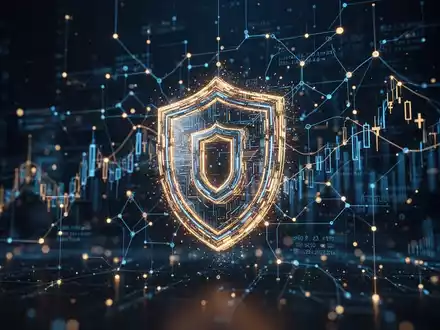 Abstrakte Visualisierung eines digitalen Blockchain-Netzwerks mit leuchtenden Datenströmen und algorithmischen Handelsmustern. - Foto: über boerse-global.de