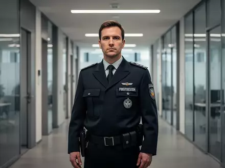 Ein Zollbeamter in Uniform bei einem Einsatz in einem modernen Bürogebäude. - Foto: über boerse-global.de